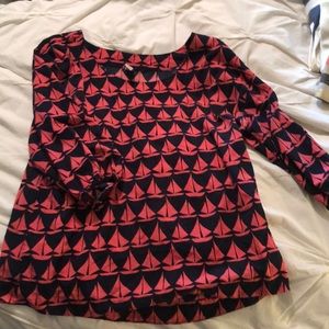 Navy and coral sailboat design blouse